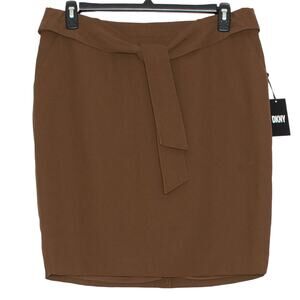 NWT DKNY Skirt Minimalist Neutral Office Earthy Pencil Workwear Tie Brown 16